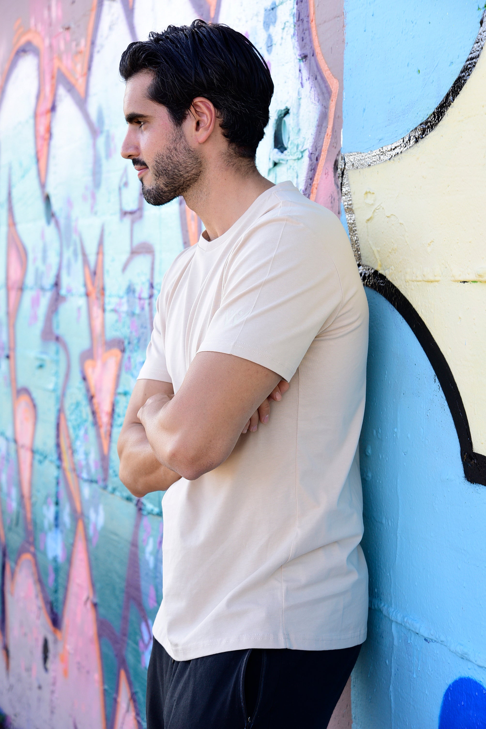 Round V-Neck T-Shirt - Cream