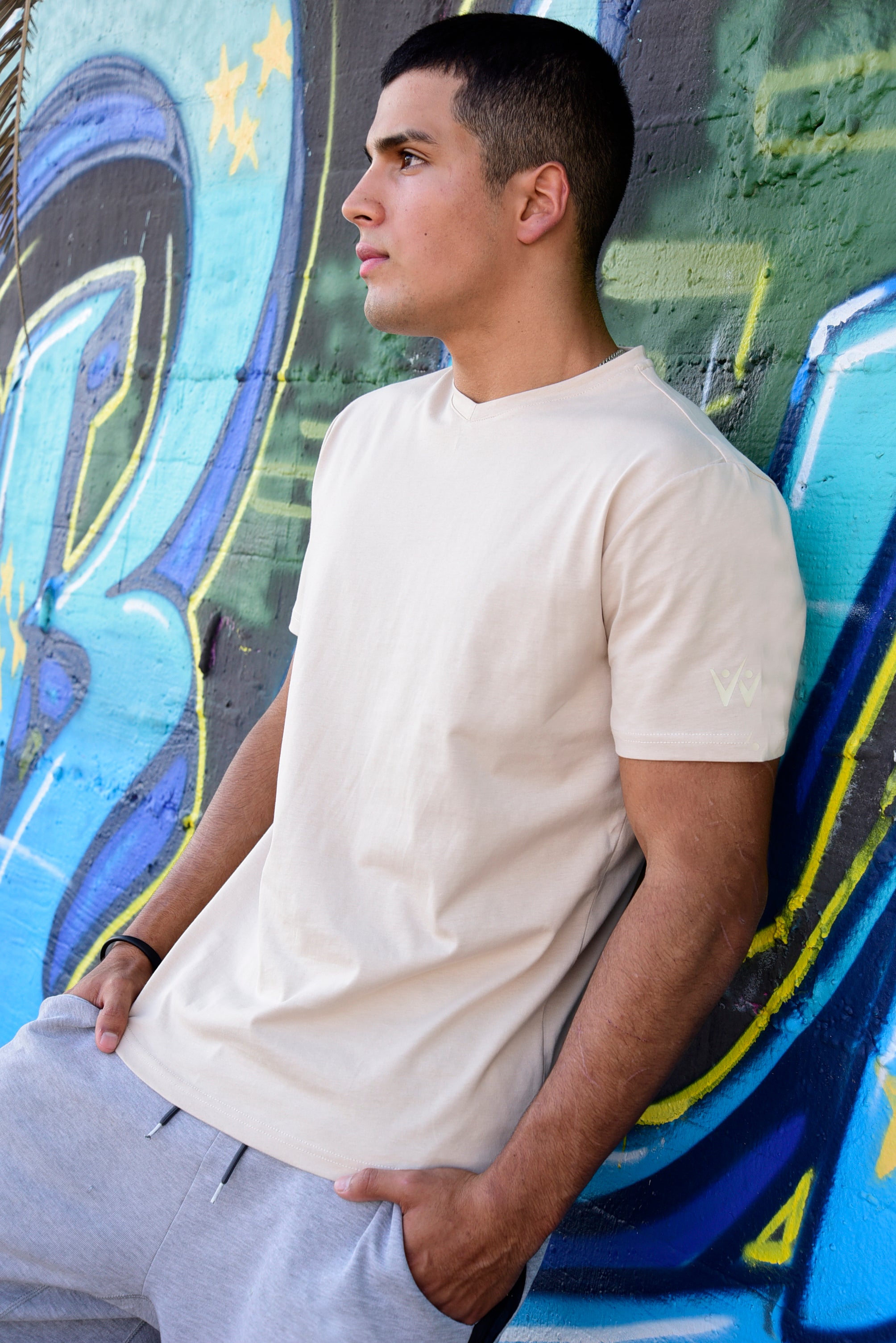 Round V-Neck T-Shirt - Cream