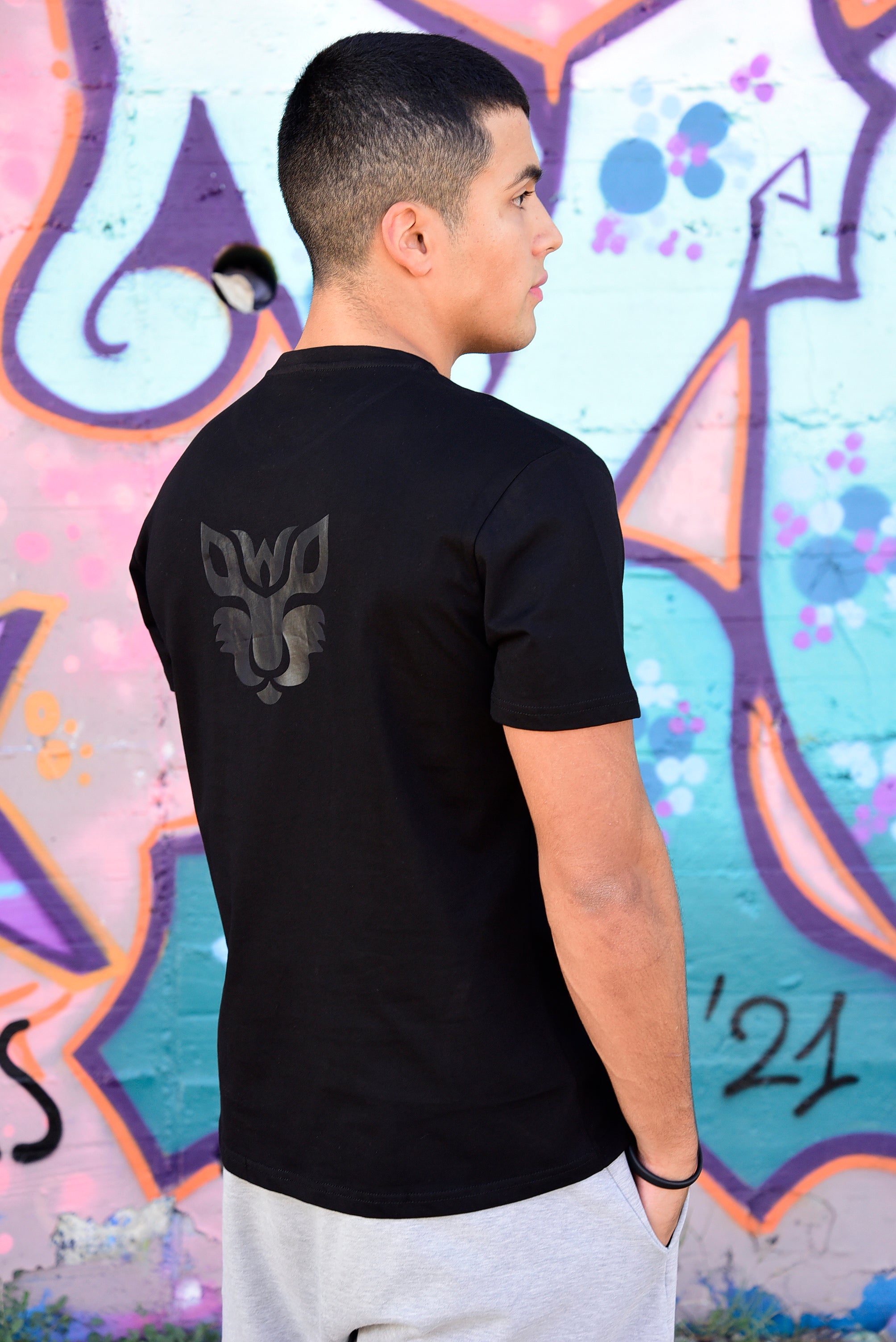 Round V-Neck T-Shirt - Black