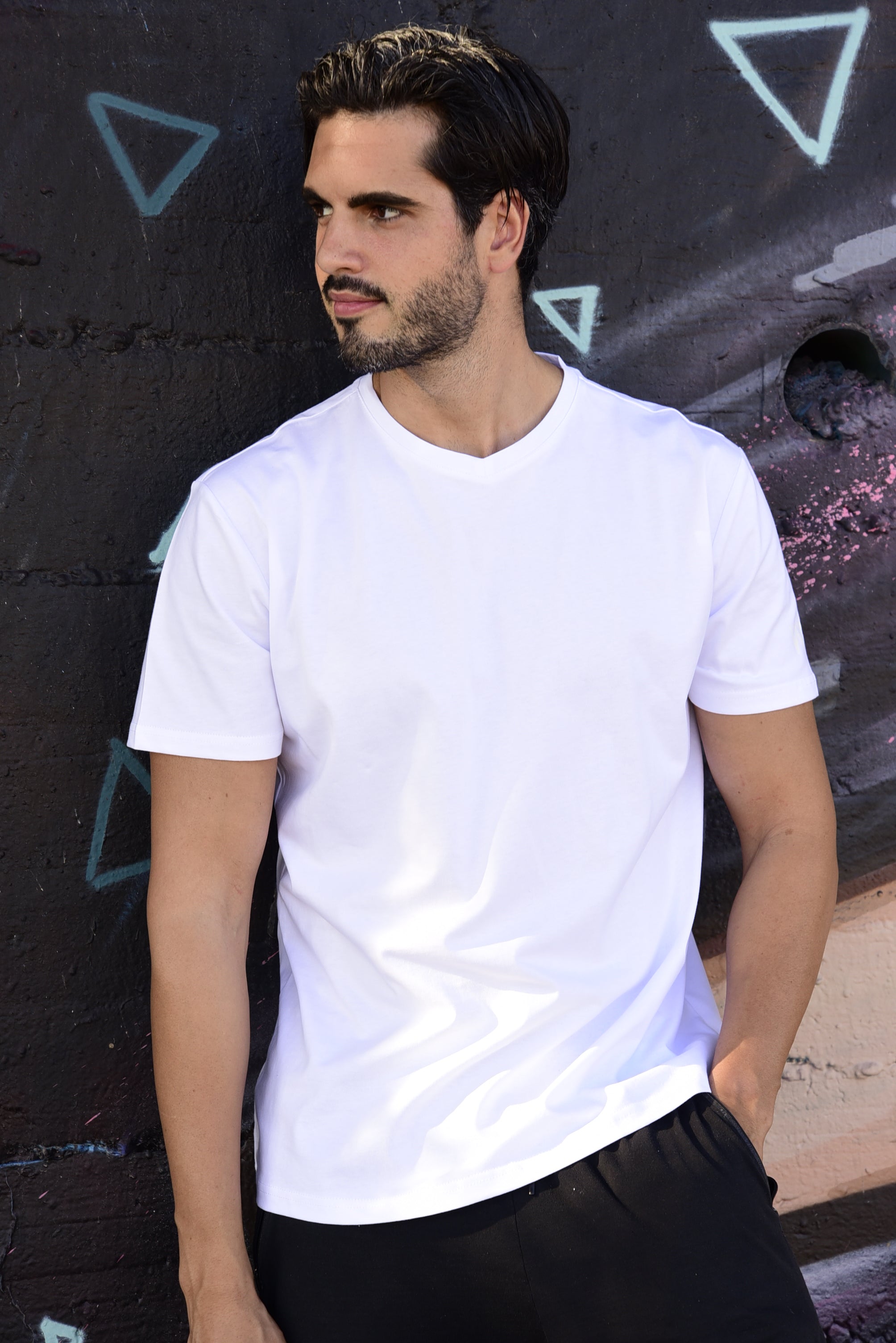 Round V-Neck T-Shirt - White