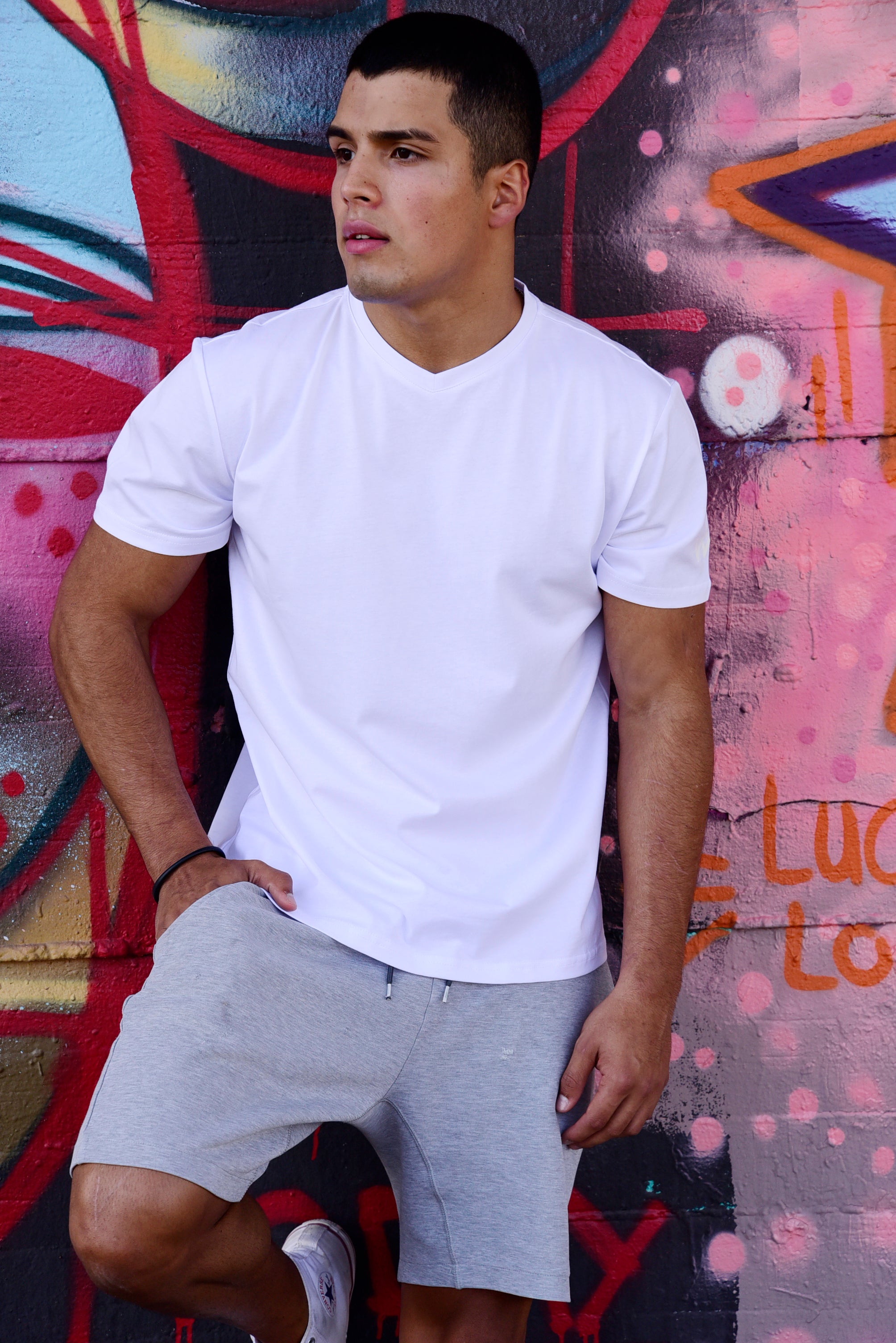 Round V-Neck T-Shirt - White