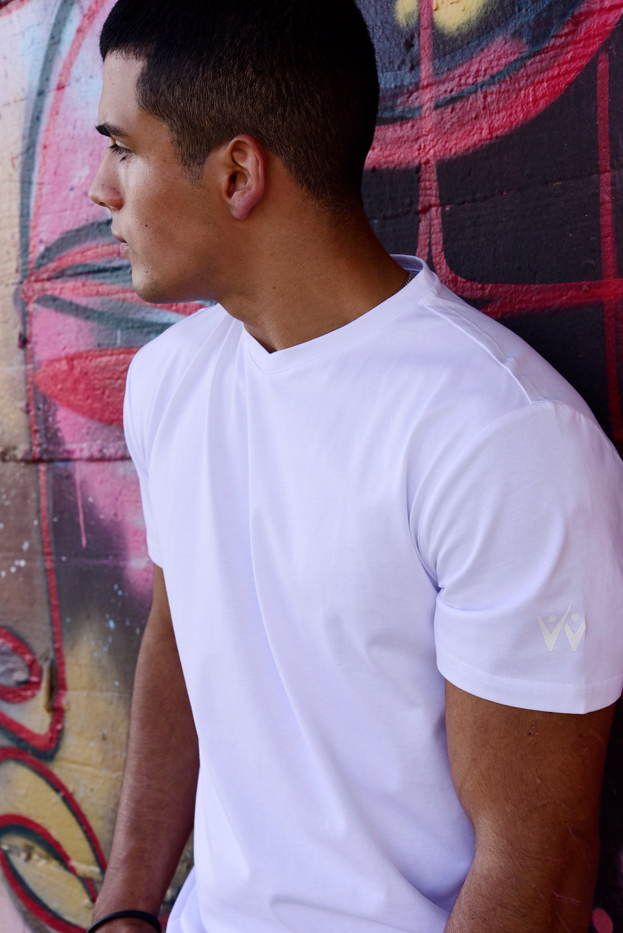 Round V-Neck T-Shirt - White